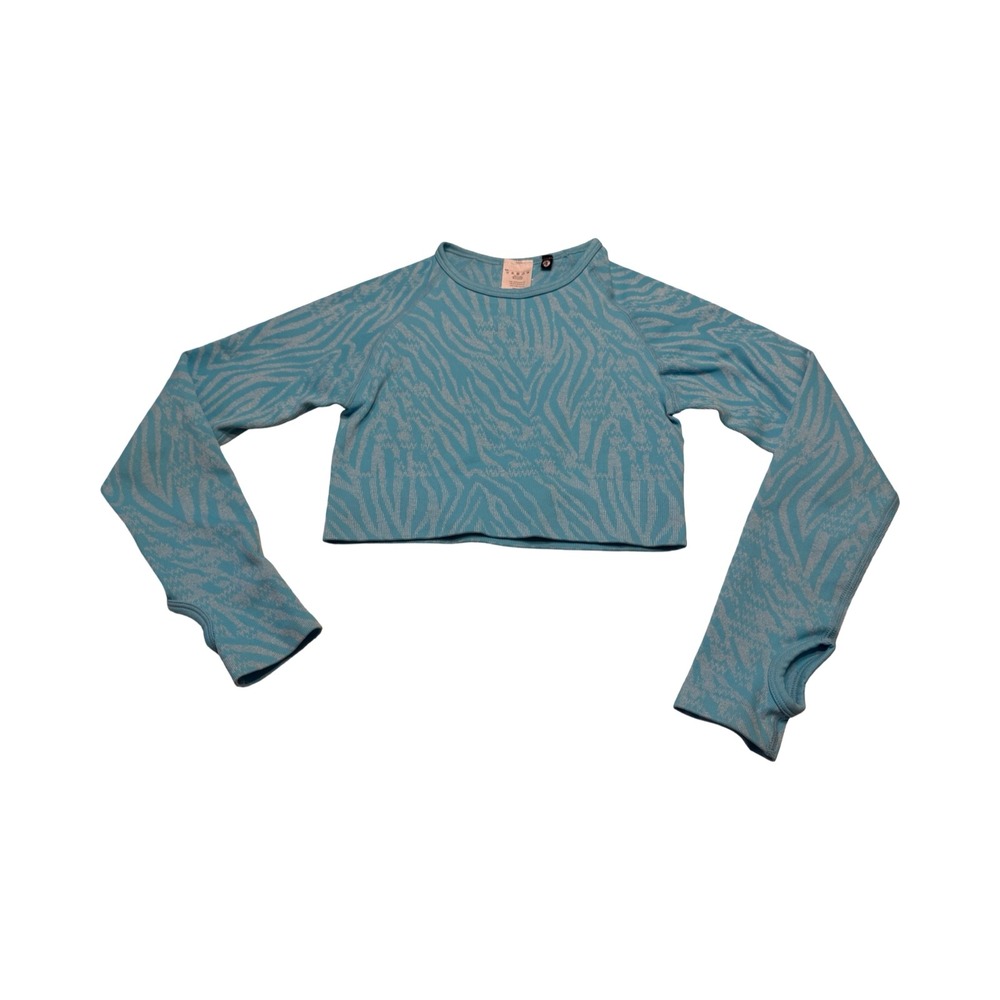 AYBL Animal Seamless Long Sleeve Crop Top‎ Blue Zebra Print Thumbholes Small